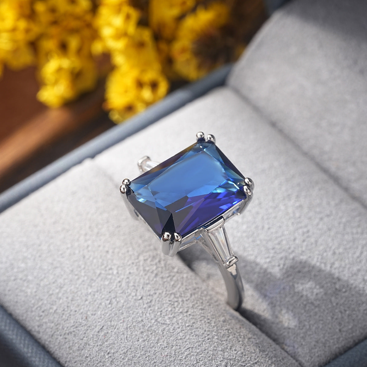 Large Blue Zircon Vintage Women's Ring