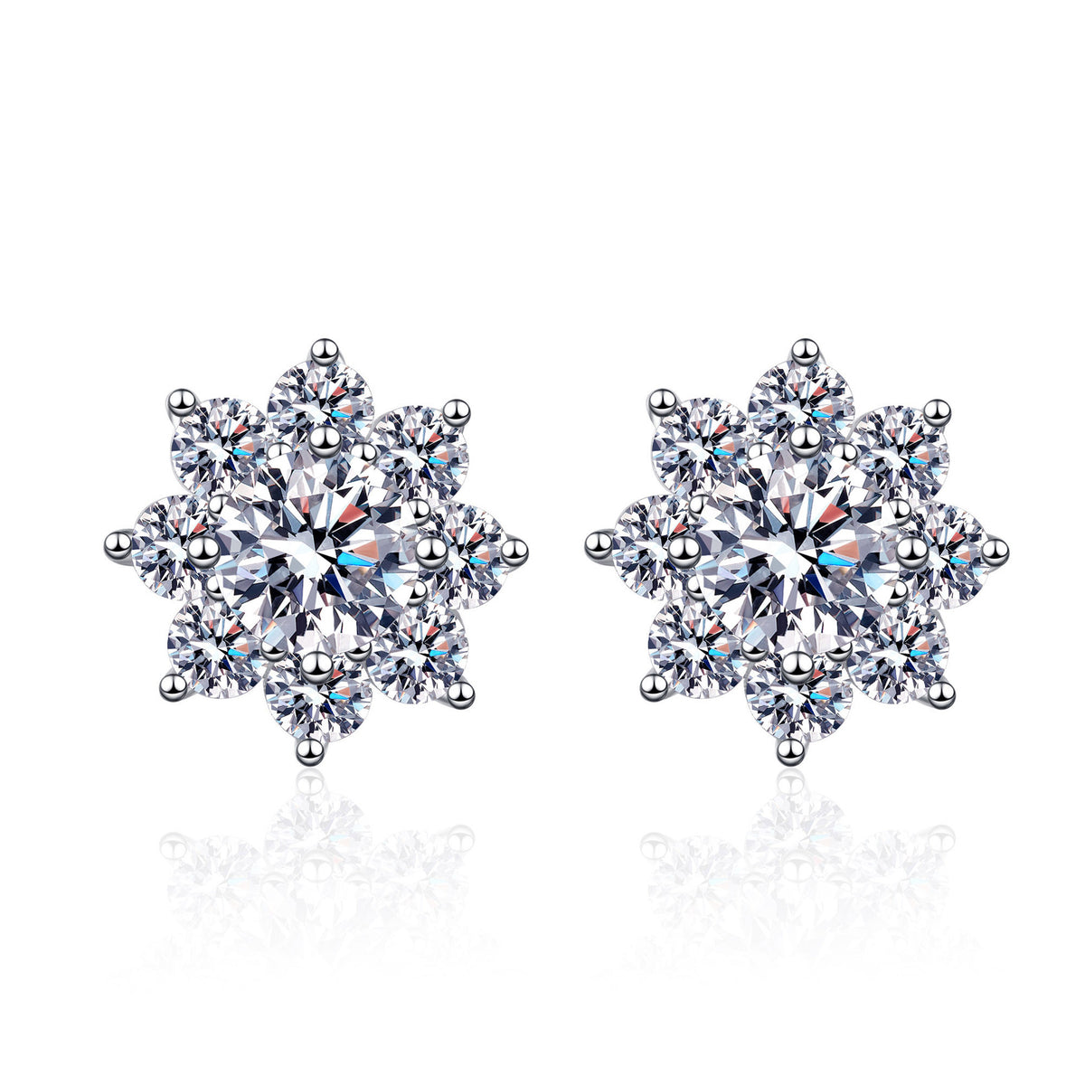S925 Sterling Silver Snowflake Stud Earrings For Women With Moissanite