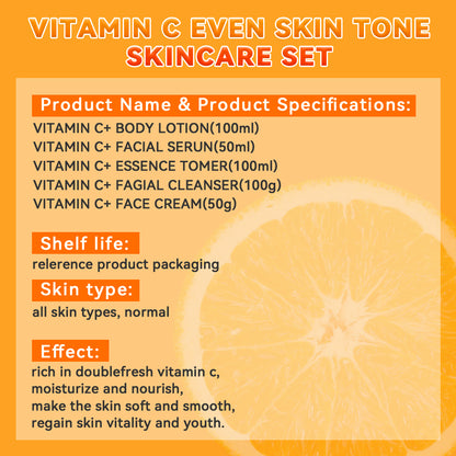 Dr.ROSEVA Private Label Natural Organic Anti Aging Products VC Vitamin C Facial Skincare Cream Serum Cleanser 5 Pieces Skin Care Set Skin Care Gift Kit