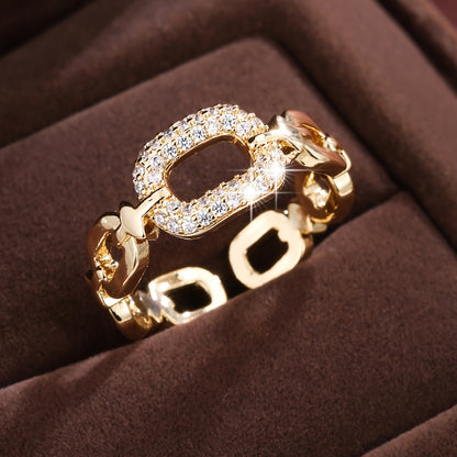 Women's Elegant Adjustable Open Ring, Creative Design, Shiny Personalized Wedding Jewelry, Daily & Party Accessory